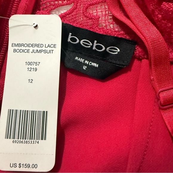 Bebe Vibrant Pink Lace Bodice Jumpsuit - Picture 7 of 11